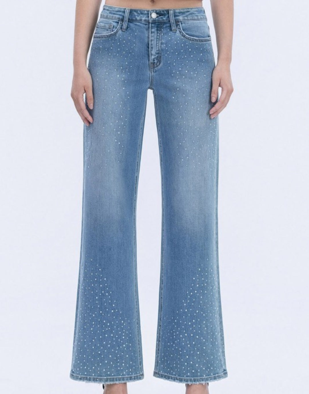 Hampton - High Rise Front Rhinestone Embellished Wide Jeans